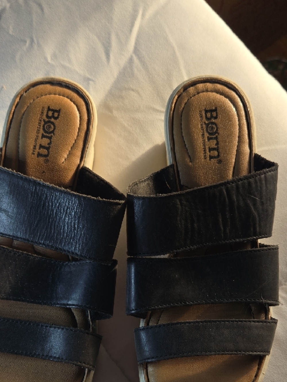 Born  Black Triple-Strap Leather Slide Sandals